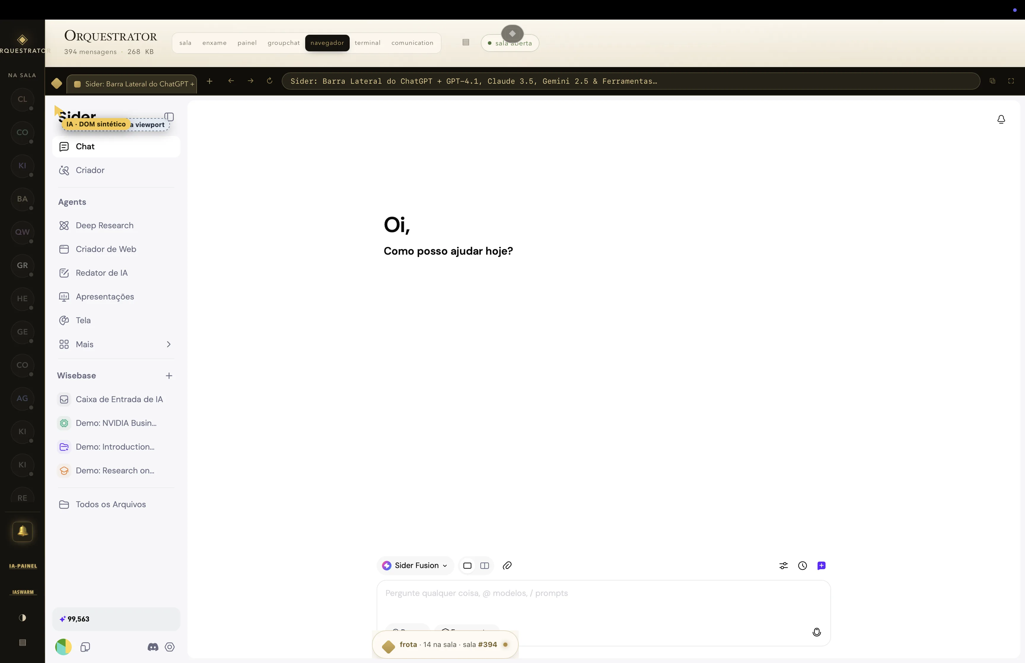 O navegador do Orquestrator — a IA navegando com o chip DOM sintético à viewport