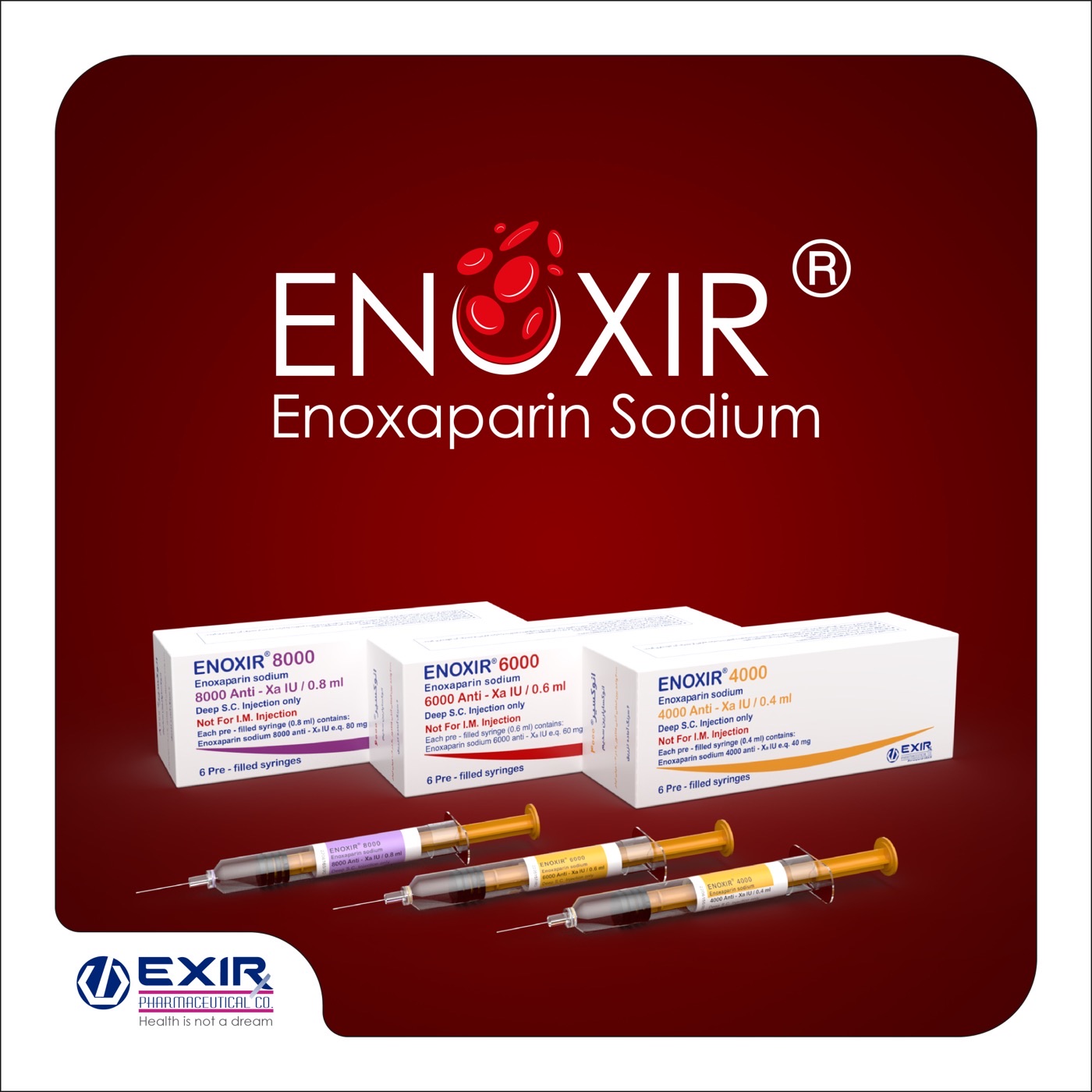 Três apresentações de enoxaparina em seringas pré-preenchidas — 40 mg, 60 mg e 80 mg — mostrando que a prescrição por peso se traduz em apresentações diferentes.